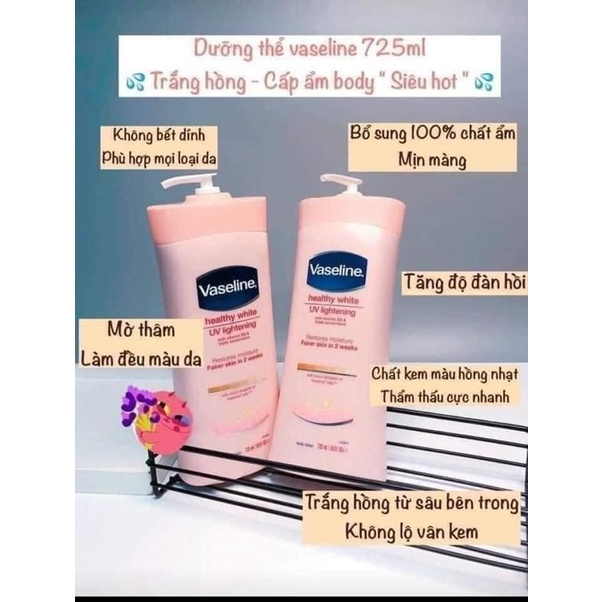 SỮA DƯỠNG THỂ VASELINE HỒNG - MỊN &amp; TRẮNG DA 725ml