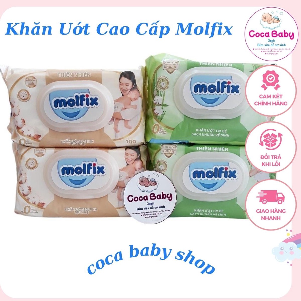 Khăn Ướt Trẻ Em Organic Molfix Thiên Nhiên - Giấy Ướt Sạch Khuẩn Vệ Sinh, Dùng Cho Cả Gia Đình - Gói 100 Miếng