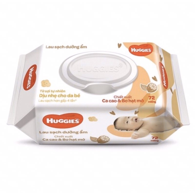 Thùng 12 gói khăn ướt Huggies bơ hạt mỡ và ca cao 72m/ không mùi 64m