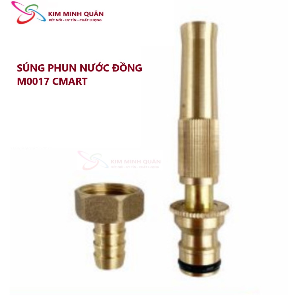 Súng Phun Nước 1 Tia Bằng Đồng + Đầu Nối Đuôi Chuột + Cổ Dê M0017,M0018 CMART