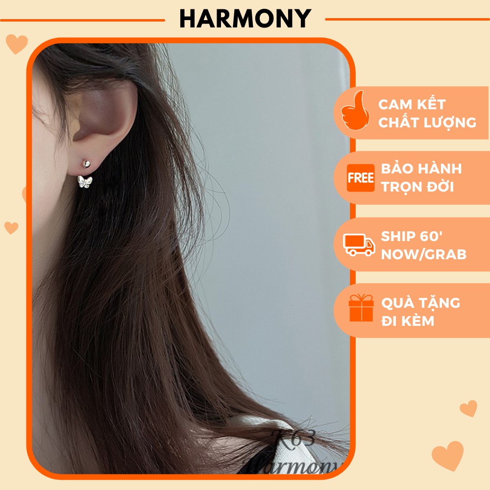 Khuyên tai nữ bạc hồ điệp mặt cánh bướm chốt bi tròn vặn cá tính, sang chảnh | HARMONY ACCESSORIES K63