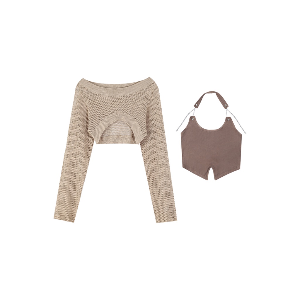 Porozi  Trang phục  áo lửng hai dây/ áo khoác tay dài thời trang Hàn Quốc quyến rũ cho nữ