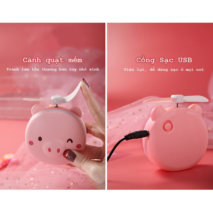 Quạt Tích Điện cầm tay Mini siêu dễ thương - Tích hợp Đèn LED + Gương trang điểm đa năng siêu tiện lợi | BigBuy360 - bigbuy360.vn