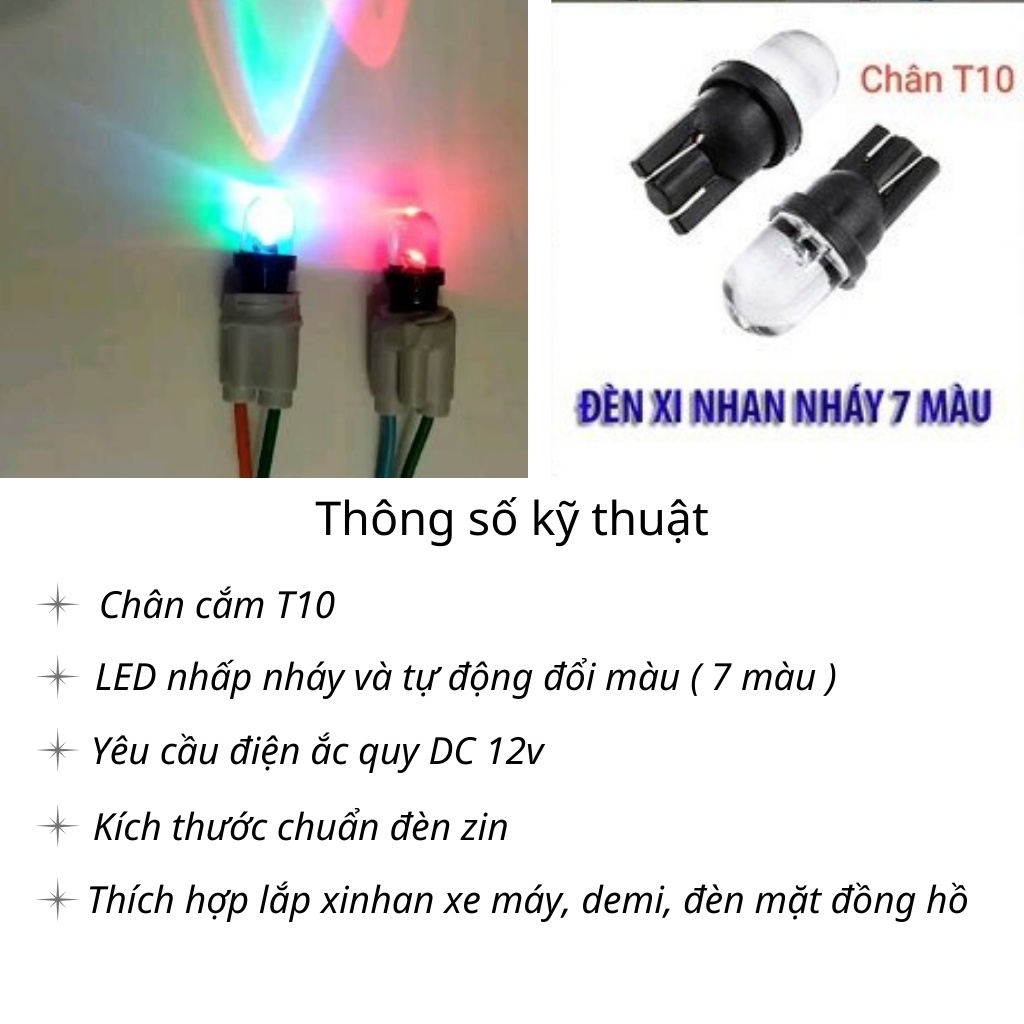 [Mã LIFEAUMAY giảm 10% tối đa 30k đơn 150k] Đèn Led Xi Nhan T10 Nhấp Nháy 7 Màu ( giá 1 bóng )