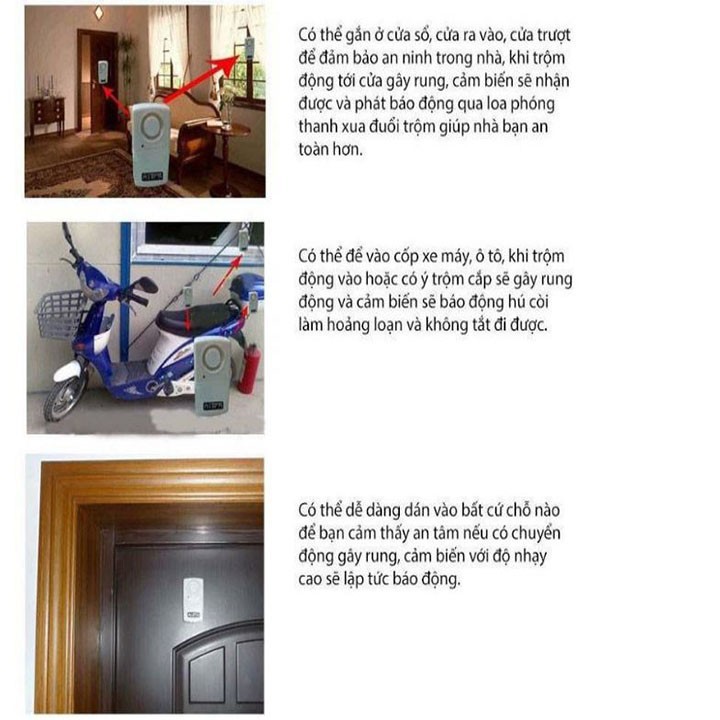 Báo động chống trộm cảm biến rung có điều khiển từ xa, dùng để báo trộm nhà cửa, xe máy, tìm xe trong bãi - Tặng kèm pin