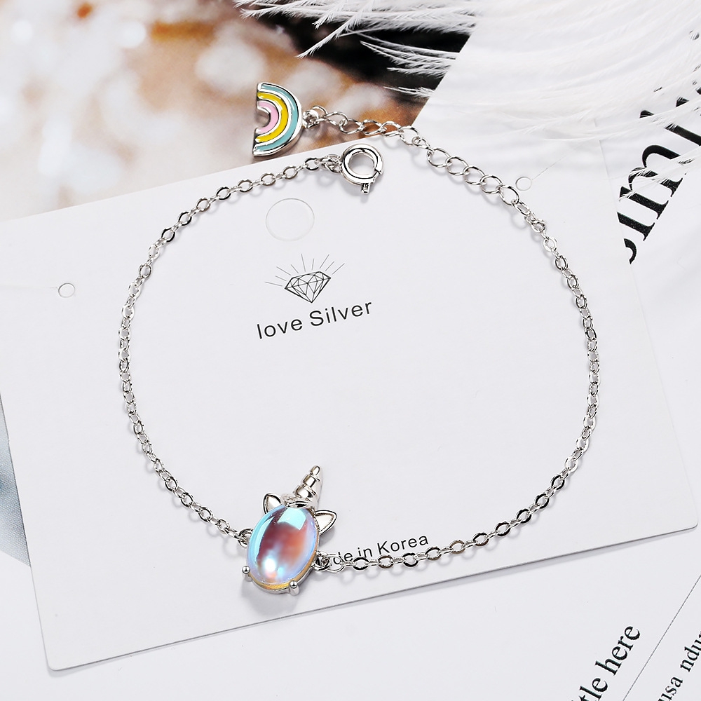 925 Silver Plated Bracelet Cute Unicorn Face