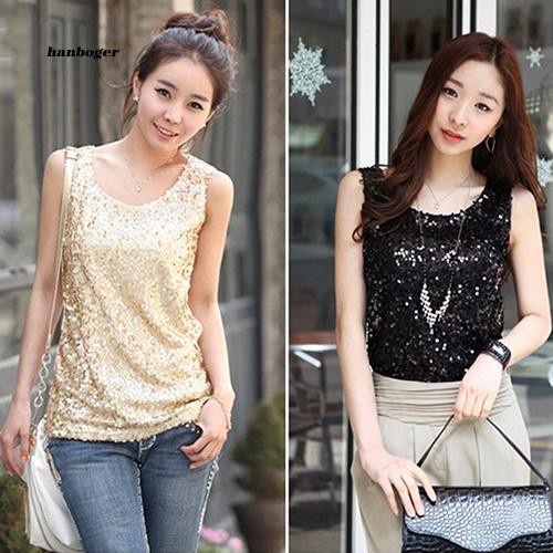 Áo nữ không tay cổ tròn đính kim sa thời trang | BigBuy360 - bigbuy360.vn