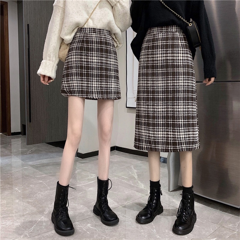 Chân váy dạ chữ A dáng ngắn + dài họa tiết kẻ ô phong cách hàn quốc thu đông 2021 - Uri13 | BigBuy360 - bigbuy360.vn