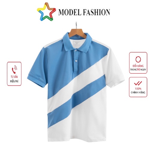 Áo thun polo nam cổ bẻ họa tiết sọc chéo chất liệu vải cá sấu Cotton mềm mịn Model Fashion