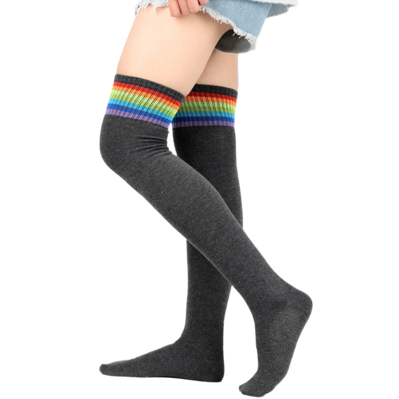 Vớ Dài Qua Gối Họa Tiết Sọc Cầu Vồng Thời Trang Dành Cho Nữ