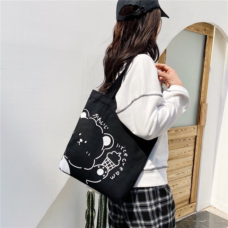 Túi Tote vải canvas hot trend hình Gấu siêu xinh T2GDT