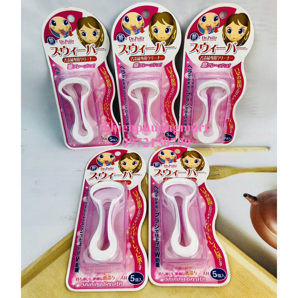 Dụng cụ cạo lưỡi Okamura Dr.Polir Nhật Bản hộp 5 cái ( màu trắng ) - Dụng cụ vệ sinh làm sạch lưỡi chăm sóc miệng
