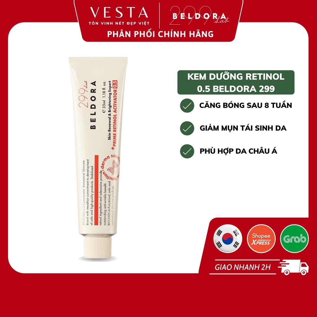 KEM DƯỠNG RETINOL 0.5 PHỦ BÓNG, NGĂN NGỪA MỤN BELDORA 299 PRIME RETINOL ACTIVATOR  35ML