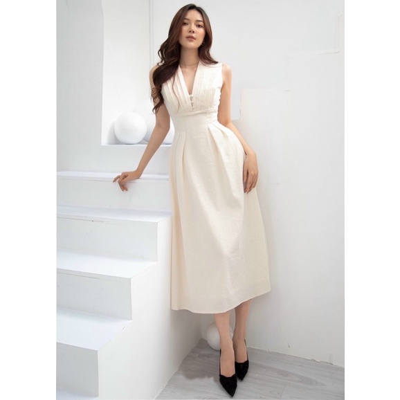 Đầm váy đi tiệc sát nách xếp li ngực 3 màu xuongvnxk