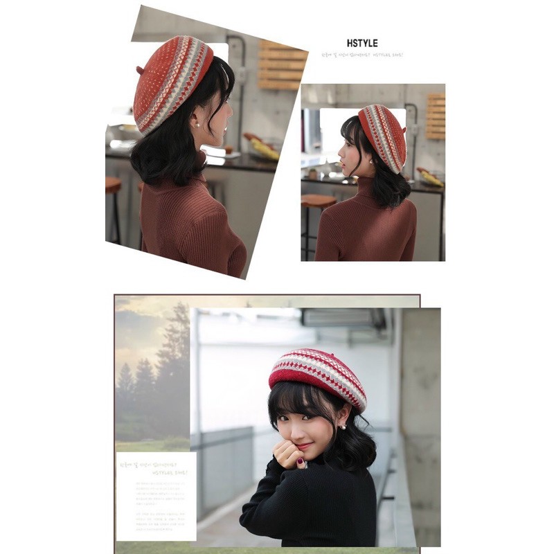 Nón Beret Len Kẻ Sọc Vuông Thời Trang Thu Đông | BigBuy360 - bigbuy360.vn