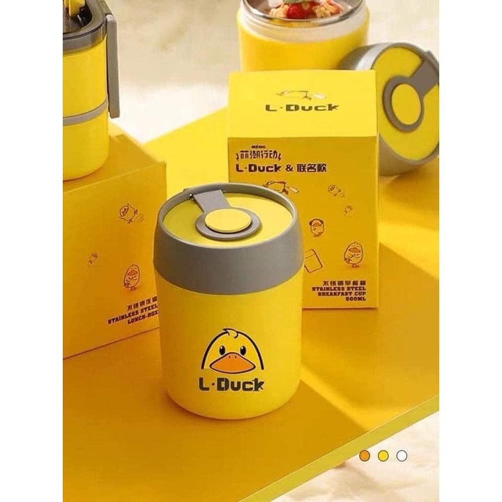 Cốc đựng canh bình ủ cháo inox 450ml L-Duck loại mới giữ nhiệt cực lâu tặng kèm muỗng an toàn vệ sinh