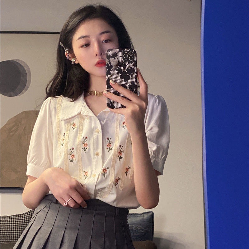 Áo sơ mi thêu hoa phong cách ulzzang hàn quốc dành cho nữ