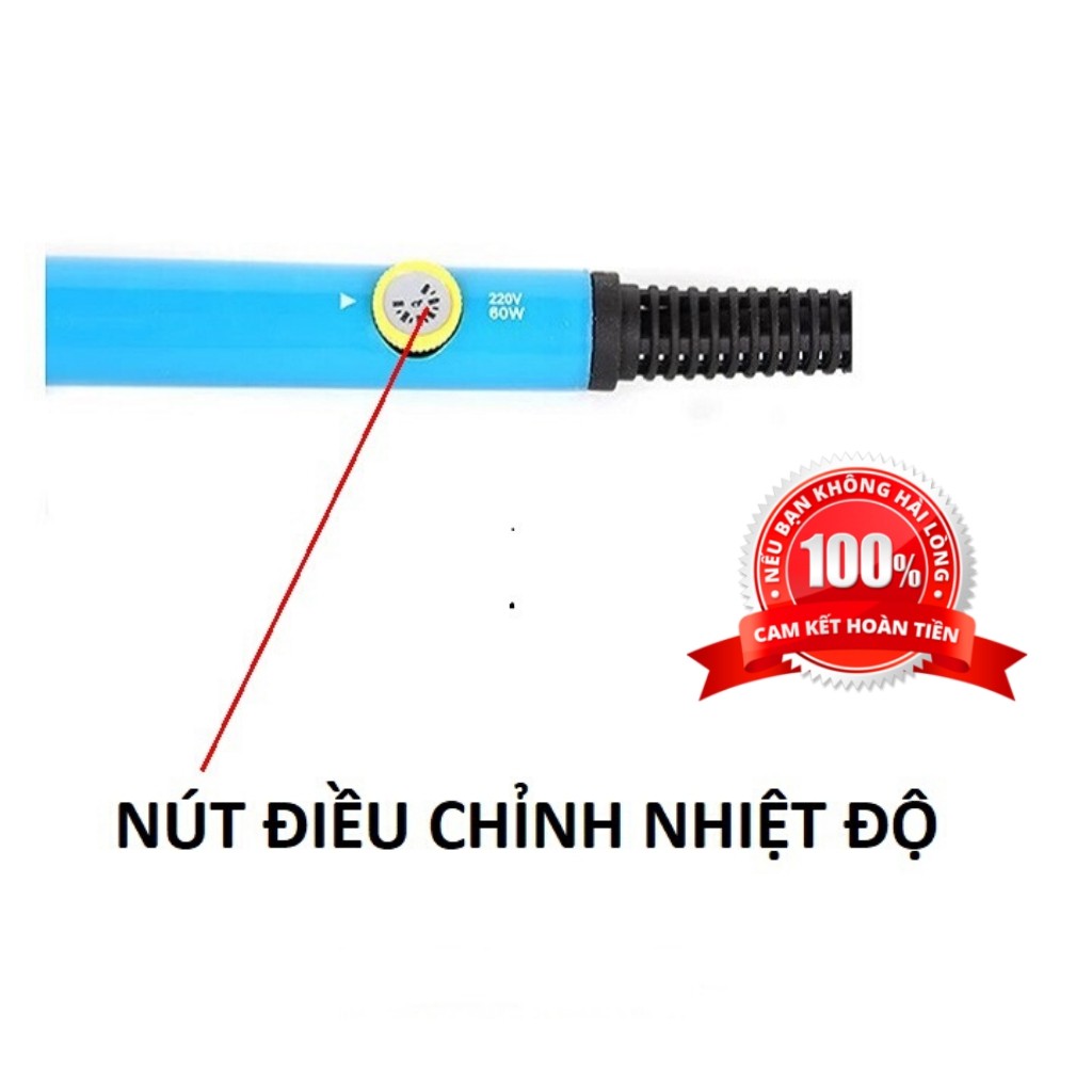 Mỏ hàn chì - Mỏ hàn thiếc 60w có chỉnh nhiệt độ , tặng 5 đầu hàn , cuộn thiếc , nhựa thông và phụ kiện