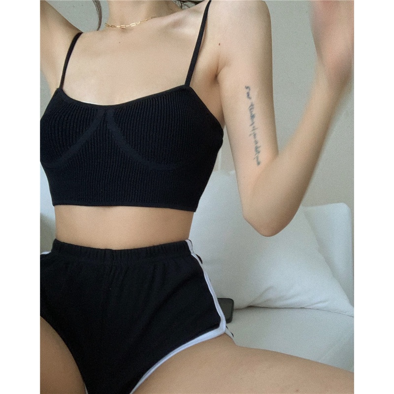 Cocory vn Áo Hai Dây Dệt Kim Dáng Ôm Thời Trang Mùa Hè 5 Màu Tùy Chọn Cho