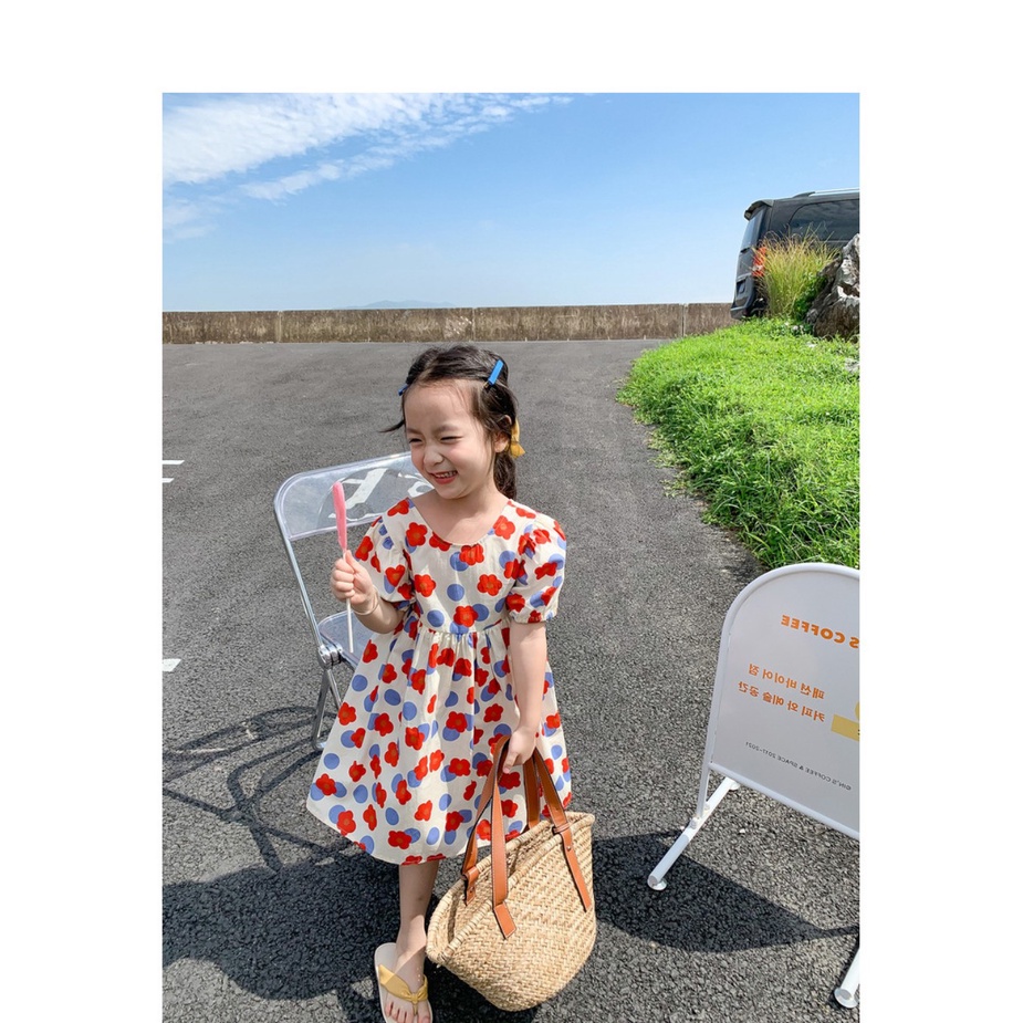 (13-24kg)Áo đầm hoa Quảng Châu cao cấp style khoét lưng cho bé gái(ảnh thật)