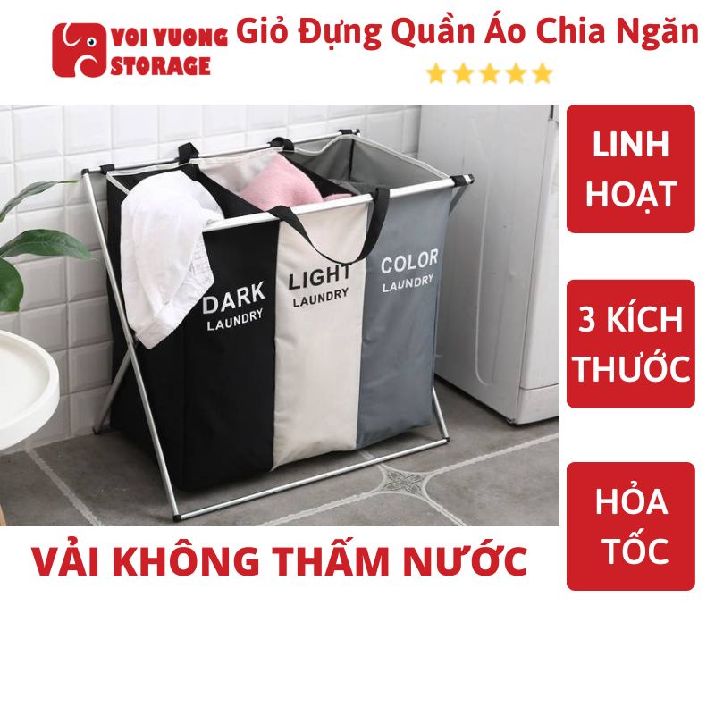 Giỏ Đựng Quần Áo Chia Ngăn Xếp Gọn Khung Nhôm VOI VUÔNG
