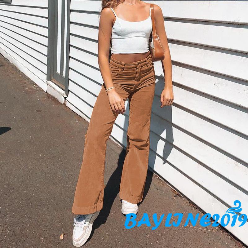 Quần Dài Ống Loe Lưng Cao Màu Trơn Thời Trang Cho Nữ