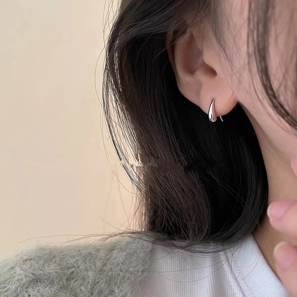 Bông tai móc tròn giọt nước kim loại khuyên cho nữ trang sức sg