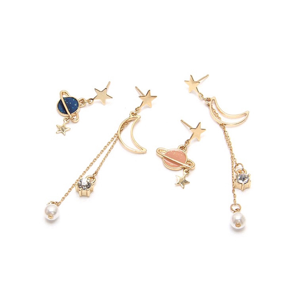 Khuyên tai lệch thả dây dài mặt ngôi sao đơn giản phong cách Hàn Quốc