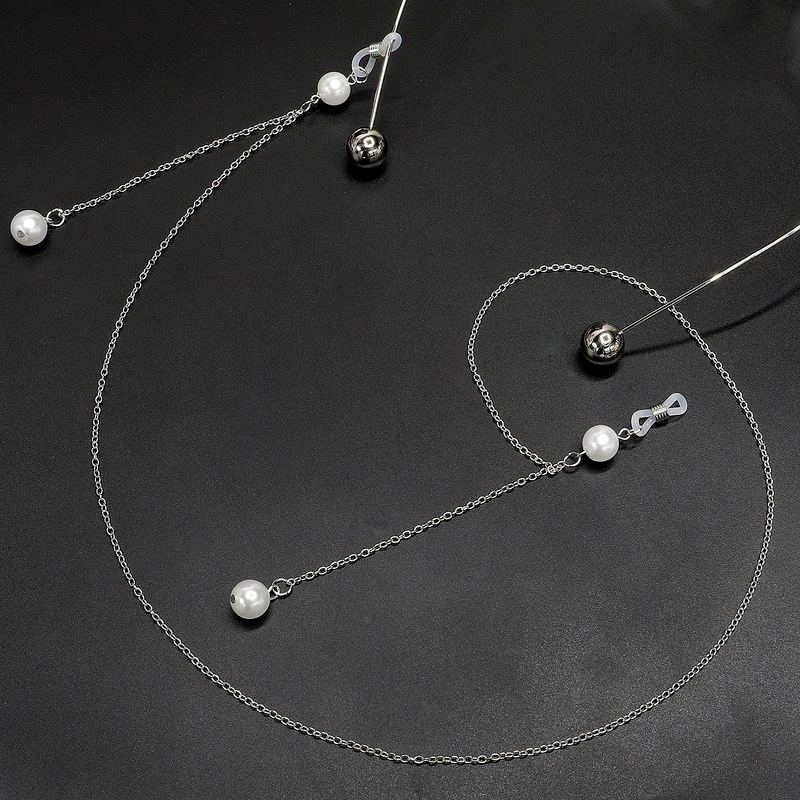 Dây Xích Gắn Mắt Kính Đọc Sách Chống Trượt Màu Vàng/Bạc Phối Hạt Ngọc Trai Thời Trang