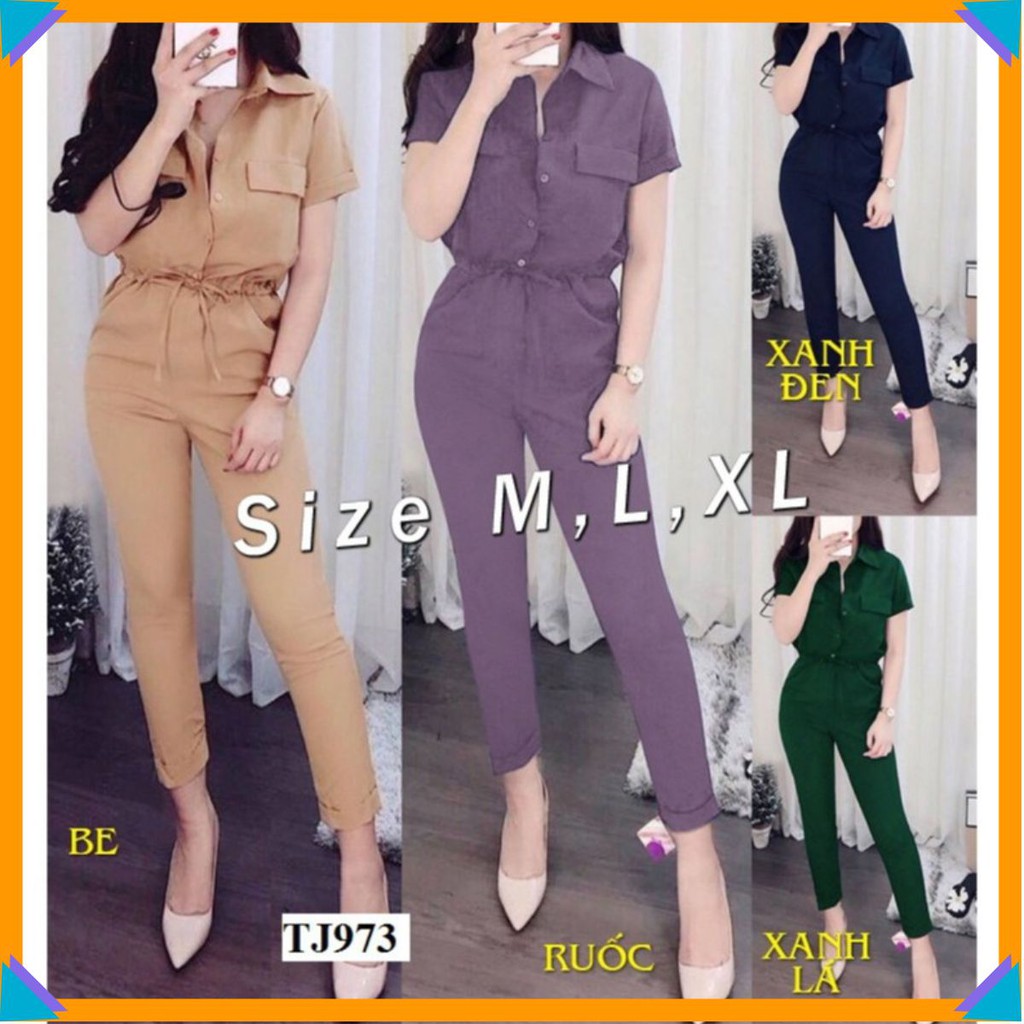 Đồ Jum 🌸FREESHIP🌸 Jumsuit dáng dài xắn lai 2 túi ngực thắt dây nơ TJ973