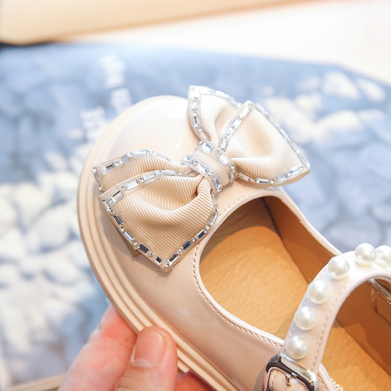 Giày Búp Bê Da Đế Mềm Đính Nơ Lấp Lánh Cho Bé Gái 2-16 Tuổi