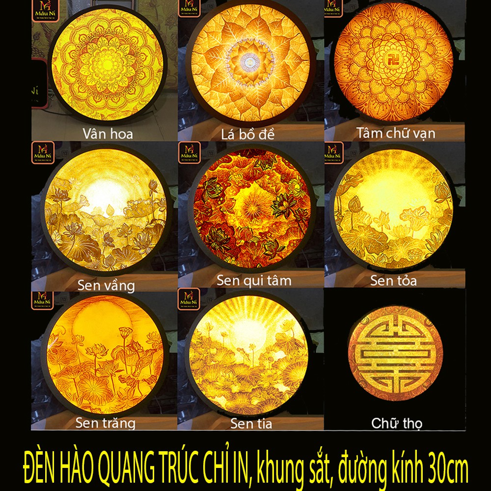 Sx - Đèn thờ Hào quang in tranh trúc chỉ - đường kính 30cm