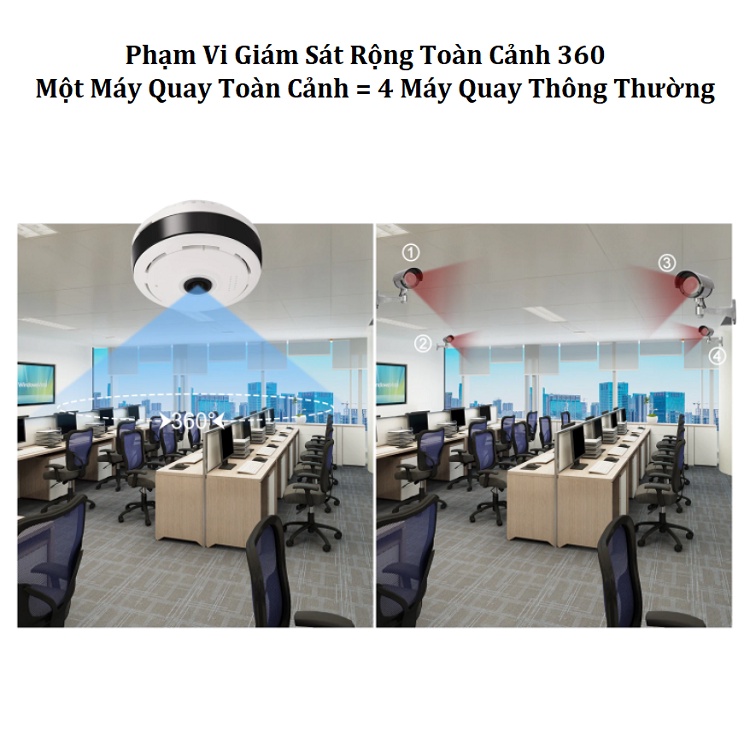 Camera Chống Chộm Gắn Trần Nhà, Kết Nối Wifi, Xem Từ Xa, Giám Sát Toàn Cảnh 360, Độ Phân Giải HD - Bảo Hành 12 Tháng