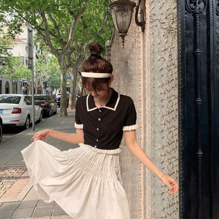 Áo Thun Polo Ngắn Tay Họa Tiết Kẻ Sọc Màu Sắc Tương Phản Thời Trang Mùa Hè Cho Nữ