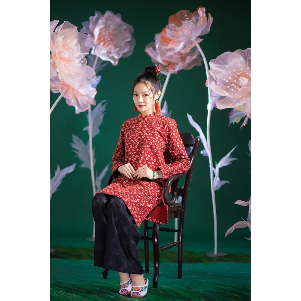 Áo Dài Cà Bông - Họa Tiết Hoa Nhí - Vải B6 - Form Suông Rộng by Mộc AD222
