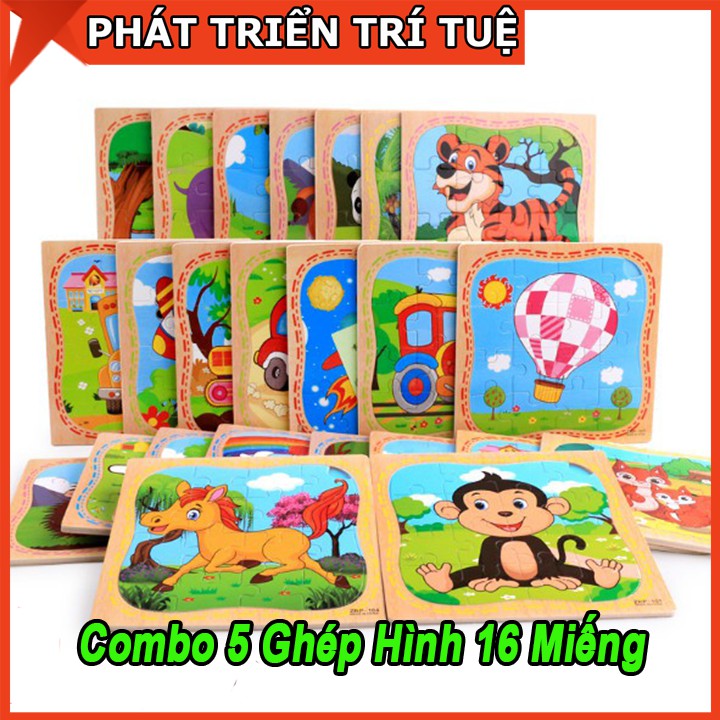 Combo 5 tranh ghép hình 16 miếng cho bé [Giao ngẫu nhiên]