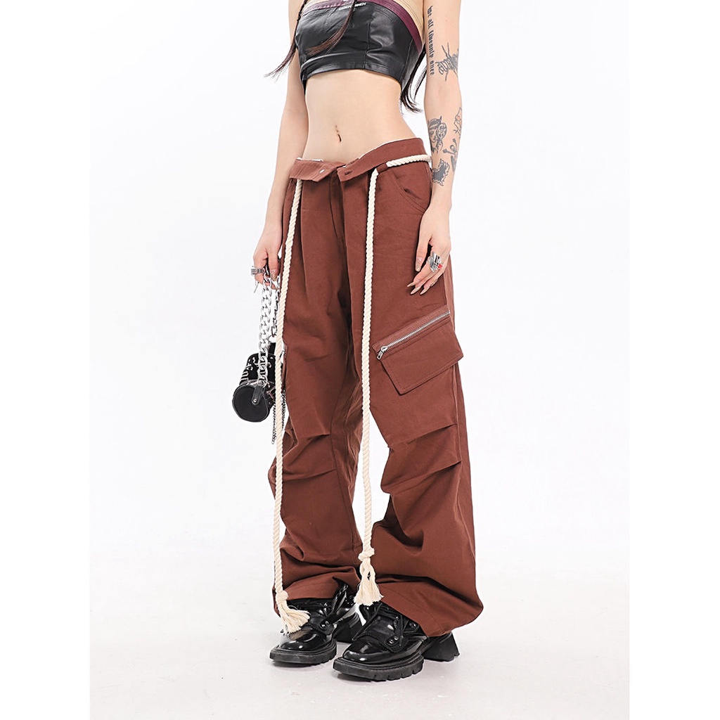 Quần Dài Eo Cao Dáng Rộng Phối Thắt Lưng Phong Cách Mỹ Thời Trang Mùa Hè Giản Dị Dành Cho Nữ