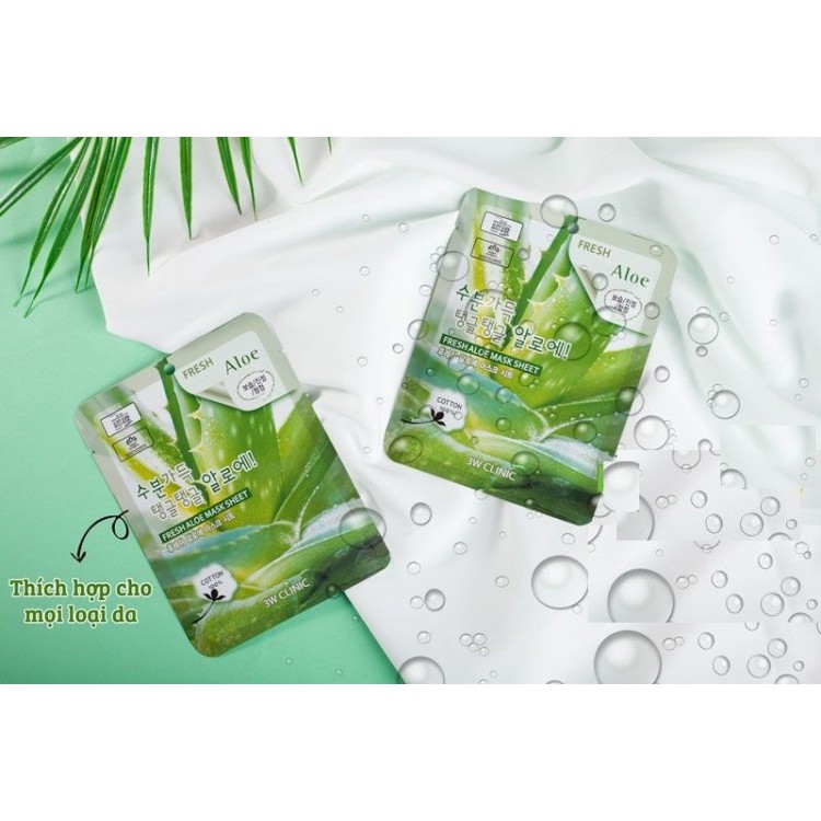 Mặt nạ dưỡng ẩm và làm trắng chiết xuất từ lô hội 3W CLINIC FRESH ALOE MASK SHEET 23ml - Hàn Quốc Chính Hãng