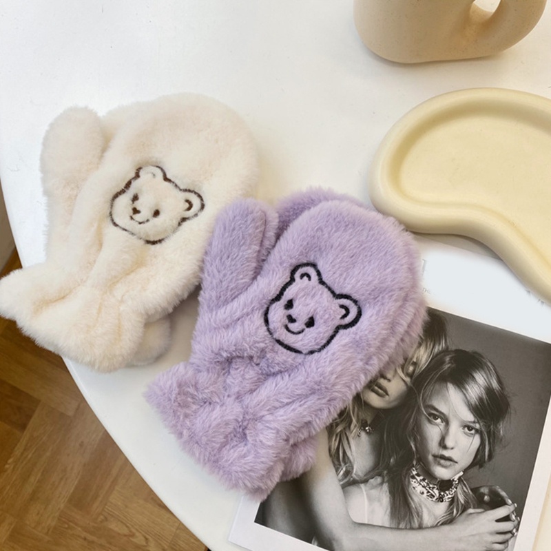 Găng Tay Lông Xù Dày Dặn Ấm Áp Hình Gấu Hoạt Hình Dễ Thương Dành Cho Đi Xe