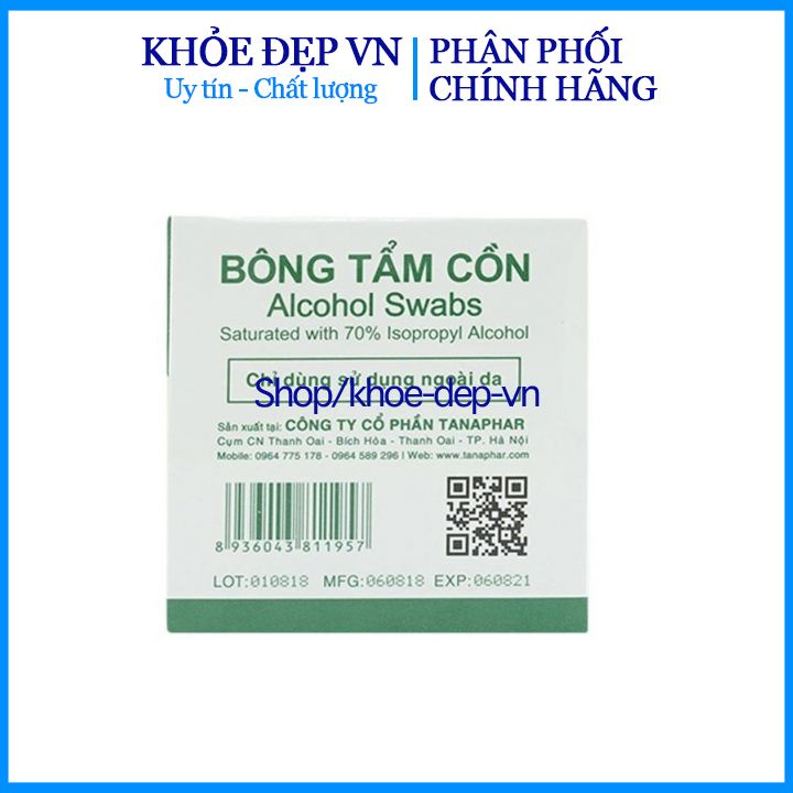 Hộp 100 bông tẩm cồn ALCOHOL SWABS sát khuẩn, sát trùng - HSD 2023 - CHUẨN BYT