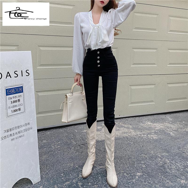 Hàng Có Sẵn Bán Chạy~Quần Jean Ôm Dáng Lưng Cao Co Giãn In Hình Hoa Phong Cách Mùa Xuân 2022 Hợp Xu Hướng Cho Nữ