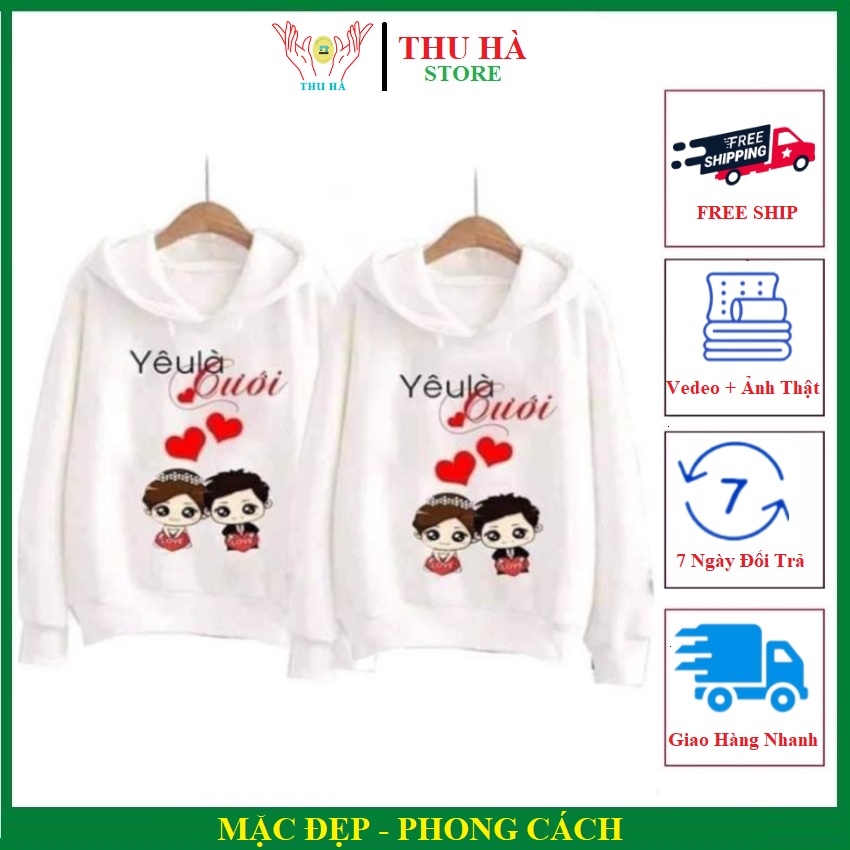 COMBO 2 ÁO- Áo Đôi Mũ MM11. THU HÀ STORE .{HÀNG ĐẸP} yêu là cưới có mũ chất đẹp vải mịn hình in sắc nét áo.