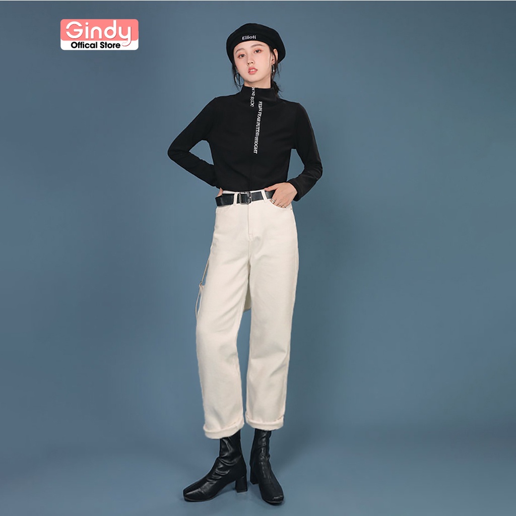 Quần Jean Baggy Gindy nữ cách điệu cạp cao hack dáng style Hàn Quốc Q8102