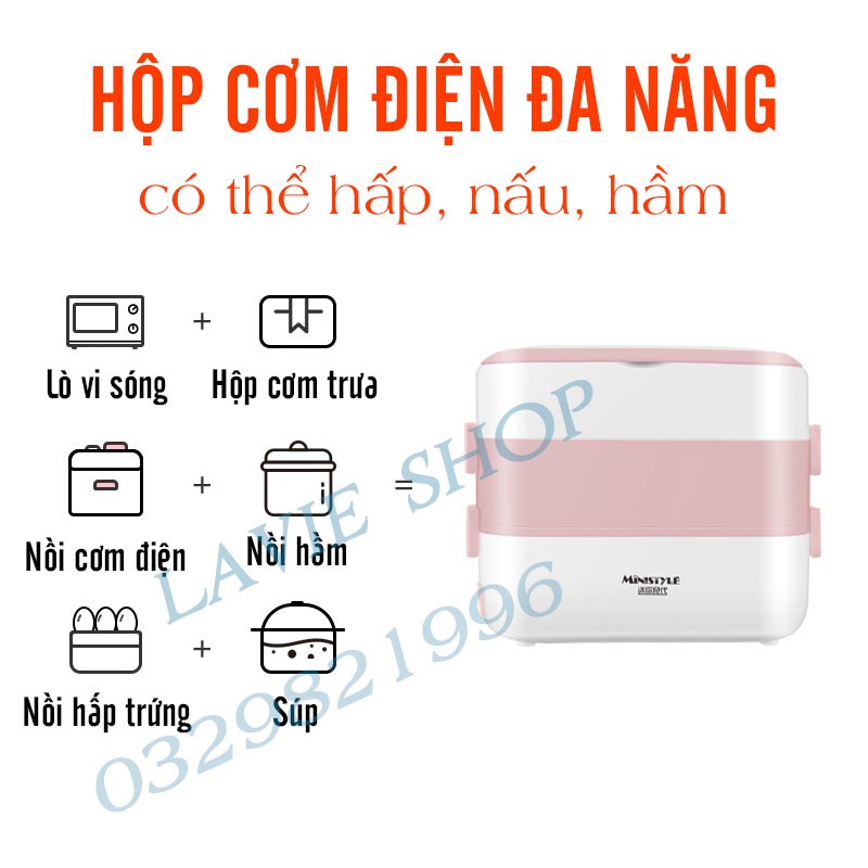 Hộp Cơm Cắm Điện Văn Phòng 3 Tầng 4 Bát Inox Có Chức Năng Giữ Nhiệt, Hâm Đóng Và Tự Nấu Chín Thức Ăn Cặp Lồng Điện VP