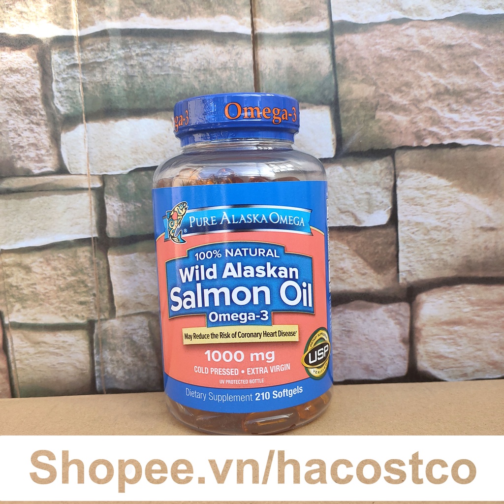 Viên uống dầu cá hồi Pure Alaska Omega 3 Wild Alaskan Salmon Oil 210 viên của Mỹ hỗ trợ sức khỏe mắt và tim hong1008