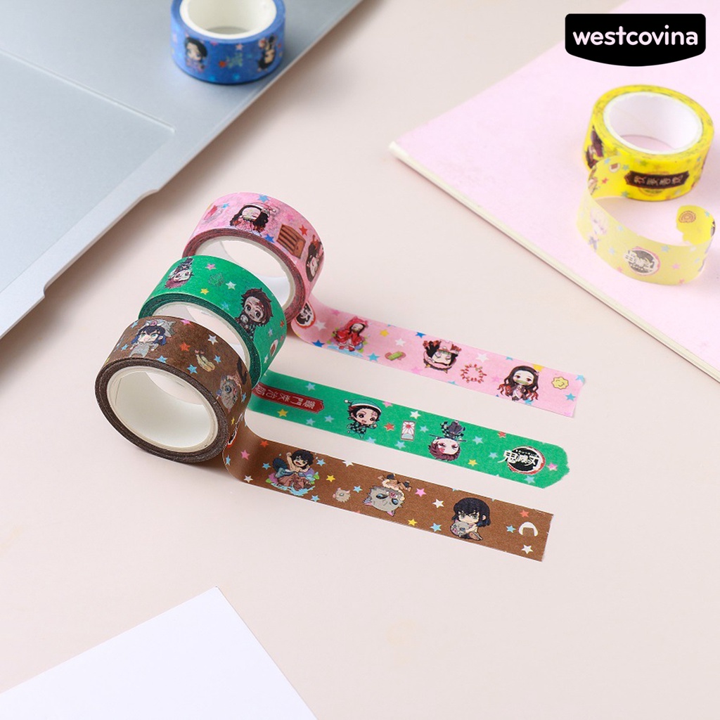 [Hot]✍Cuộn Băng Keo Washi Họa Tiết Hoạt Hình Demon Slayer Dán Trang Trí Sổ Tay