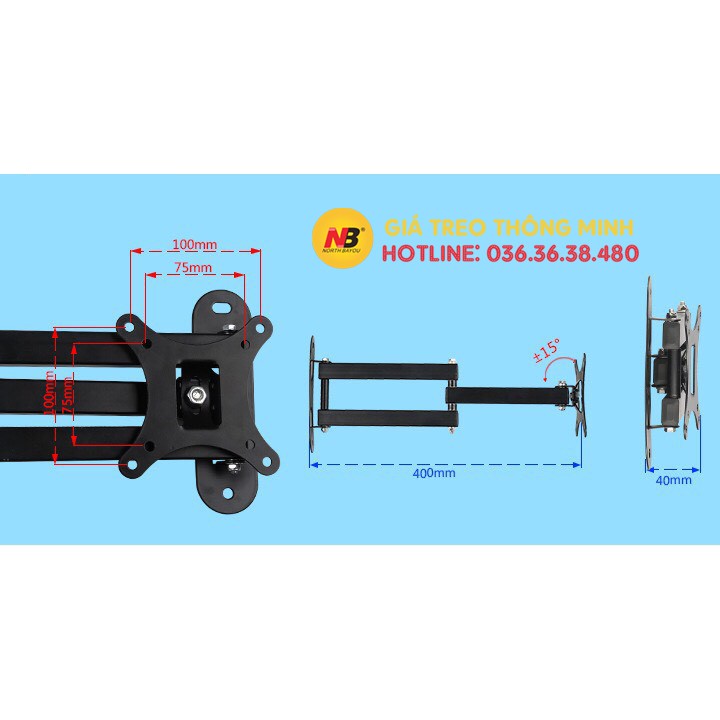 Giá treo màn hình máy tính CP102 14 - 17 - 19 - 23 - 24 - 27 - 32 inch - Giá treo tivi gắn tường xoay 180 độ