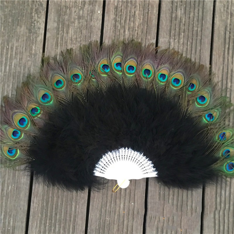 Quạt cầm tay lông chim công phong cách vintage