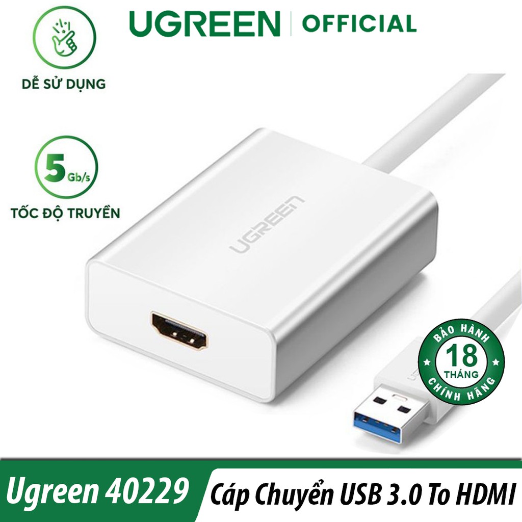 Cáp Chuyển Đổi USB 3.0 Sang HDMI Ugreen 40229 Chính Hãng