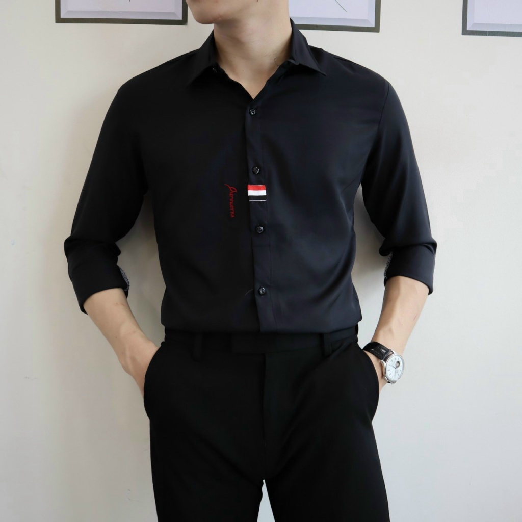 Áo Sơ Mi Nam Tay Dài Chất Kate Lụa Mịn Mát 2 Màu Trắng Đen Đủ Size Mặc Đẹp NEW UNISEX